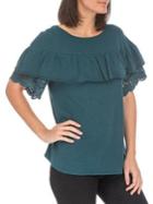 Bobeau Brynlee Lace-trimmed Cotton Tee