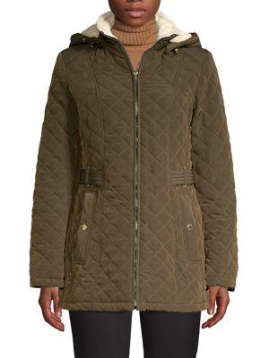 Laundry By Shelli Segal Faux Fur-trim Quilted Hooded Coat
