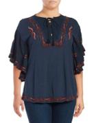 Lucky Brand Plus Embroidered Splitneck Top