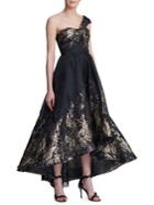 Marchesa Notte One-shouldered Metallic High-low Dress