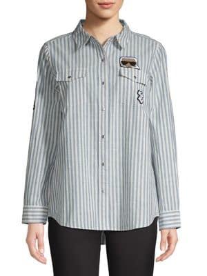 Karl Lagerfeld Paris Striped Patch Utility Shirt