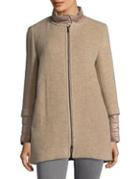 Cinzia Rocca Icons Petite Zip Front Wool Blend Coat With Removable Collar