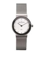 Skagen Ladies Mesh Watch With Silvertone Crystal Accented Dial