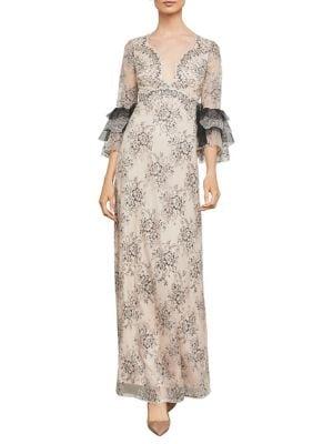 Bcbgmaxazria Cascading Floral Lace Gown