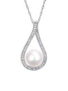 Sonatina 9-9.5mm Cultured Freshwater Pearl, Diamond And 14k White Gold Teardrop Necklace