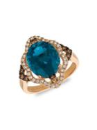 Le Vian 14k Strawberry Gold, Deep Sea Blue Topaz, Vanilla Diamonds & Chocolate Diamonds Ring