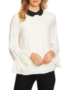 Cece Ruffled Long-sleeve Textured Collared Blouse