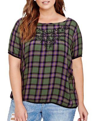 Addition Elle Love And Legend Embroidered Plaid Tee