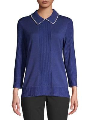 Karl Lagerfeld Paris Collared Three-quarter Sleeve Sweater