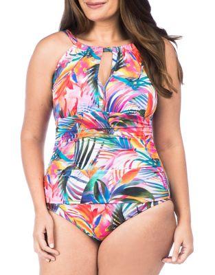 Lauren Ralph Lauren Plus Tropical Palm Highneck Tankini