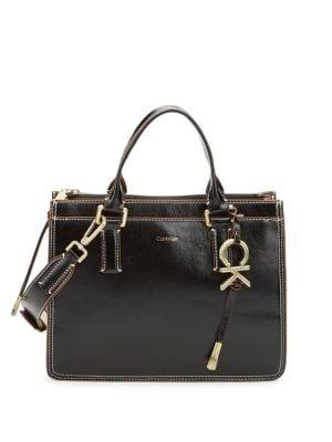 Calvin Klein Contrast-stitch Logo Charm Leather Satchel