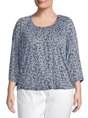 Michael Michael Kors Plus Painterly Reef Three-quarter Top