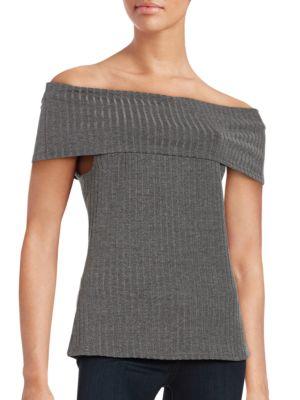 H Halston Ribbed Off-the-shoulder Top