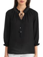 Karl Lagerfeld Paris Ruche Pearl Neck Top