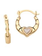 Lord & Taylor 14k Yellow And White Gold Heart Huggie Hoop Earrings