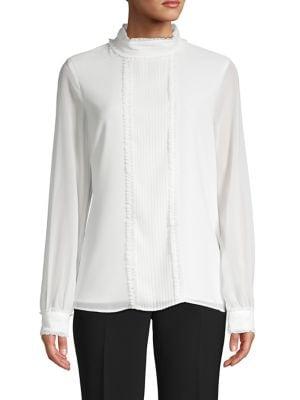 Karl Lagerfeld Paris Ruffled Tuxedo Mockneck Top