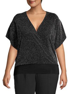 Quiz Plus Metallic Dotted Faux-wrap Top