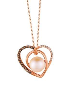 Le Vian Chocolatier? 9mm Strawberry Pearl? & Chocolate Diamond? Heart Pendant Necklace