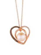 Le Vian Chocolatier? 9mm Strawberry Pearl? & Chocolate Diamond? Heart Pendant Necklace