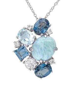 Sonatina Sterling Silver & Multi-stone Cluster Pendant Necklace