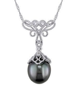 Sonatina 9-9.5mm Tahitian Cultured Pearl, Diamond And 14k White Gold Vintage Necklace