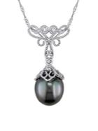Sonatina 9-9.5mm Tahitian Cultured Pearl, Diamond And 14k White Gold Vintage Necklace