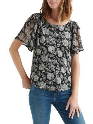 Lucky Brand Floral-print Puffed-sleeve Top