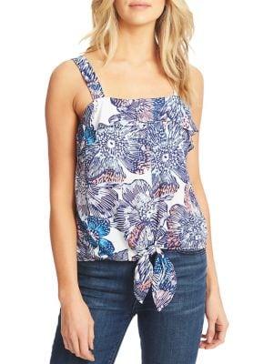 1.state Floral-print Georgette Cropped Top