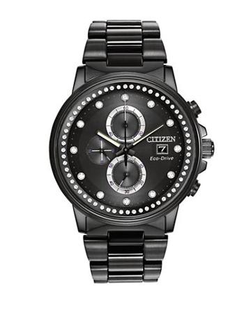 Citizen Ladies Nighthawk Eco-drive Chronograph Black Stainless Steel Bracelet Watch