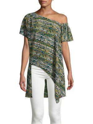 H Halston One Shoulder Printed Top