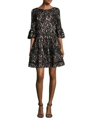 Eliza J Lace Bell-sleeve Fit-&-flare Dress