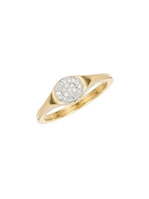 Adina Reyter 14k Yellow Gold & Small Pave Diamond Disc Signet Ring