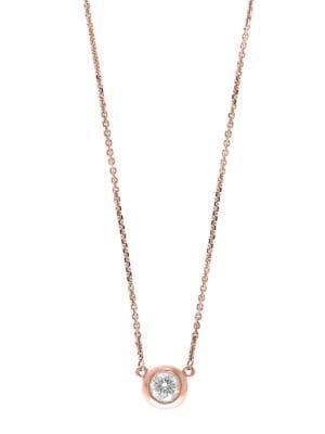 Effy Pave Rose 14k Rose Gold & Diamond Bezel Pendant Necklace