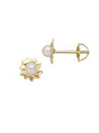 Lord & Taylor 2.5mm White Pearl And 14k Yellow Gold Flower Stud Earrings