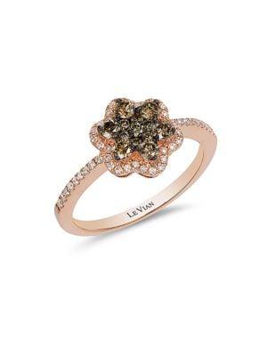 Le Vian 14k Rose Gold, White Diamonds & Chocolate Diamonds Flower Ring