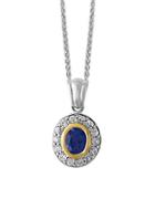 Effy 925 Blue Sapphire, White Sapphire, 18k Yellow Gold And Sterling Silver Oval Pendant Necklace