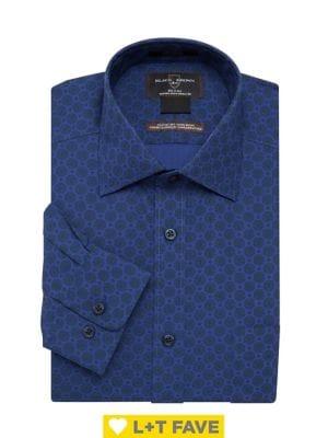 Black Brown Medallion-print Dress Shirt