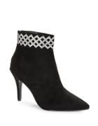 Caparros Elle Rhinestone Trimmed Faux Suede Stiletto Ankle Boots