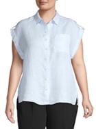 Lord & Taylor Plus Tabbed Short-sleeve Linen Pocket Shirt