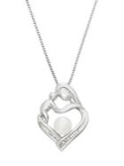 Lord & Taylor 5.5mm Round Freshwater Pearl & Stainless Steel Heart Pendant Necklace