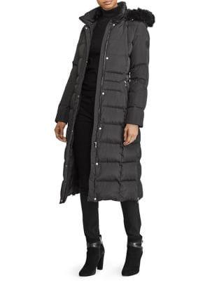 Lauren Ralph Lauren Hooded Quilted Down Faux Fur Trimmed Coat