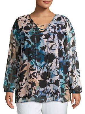 Calvin Klein Plus Lace-up Printed Blouse