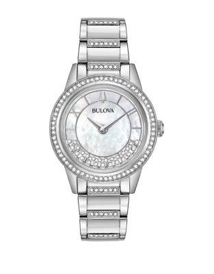 Bulova Crystals Turnstyle Stainless Steel And Crystal Bracelet Watch