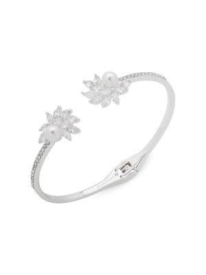 Anne Klein Silvertone And Cubic Zirconia Hinge Cuff Bracelet