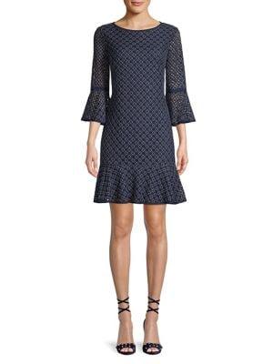 Eliza J Lace Bell-sleeve Flounce-hem Dress