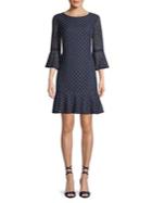 Eliza J Lace Bell-sleeve Flounce-hem Dress