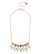 Betsey Johnson Fruit Flies Colorful Crystal Flower And Bettle Frontal Necklace