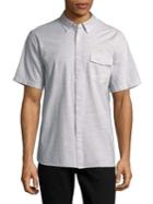Black Brown Short-sleeve Cotton Button-down Shirt