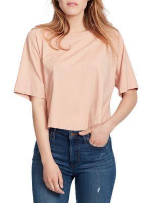Ella Moss Elbow-sleeve Cotton Cropped Top