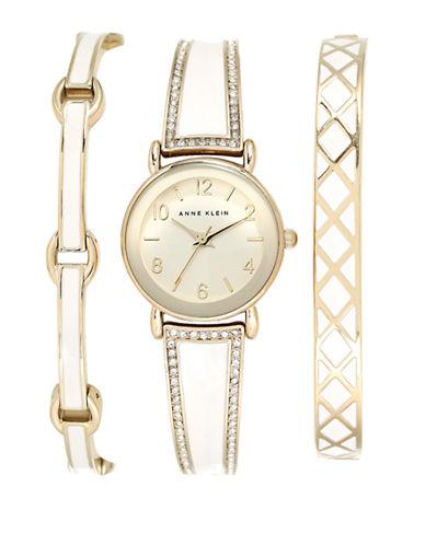 Anne Klein 3-piece Swarovski Crystal Goldtone Watch And Bracelet Set